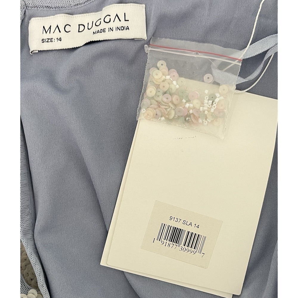 Mac Duggal 9137 Slate Blue Embroidered Floral Tiered Ruffle‎ Gown Size 14 $698 - Picture 8 of 8